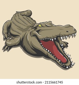 Crocodile t-shirt design. Poster and sticker vector illustration. Alligator