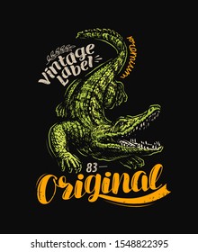 Crocodile t-shirt design. Vintage poster vector illustration