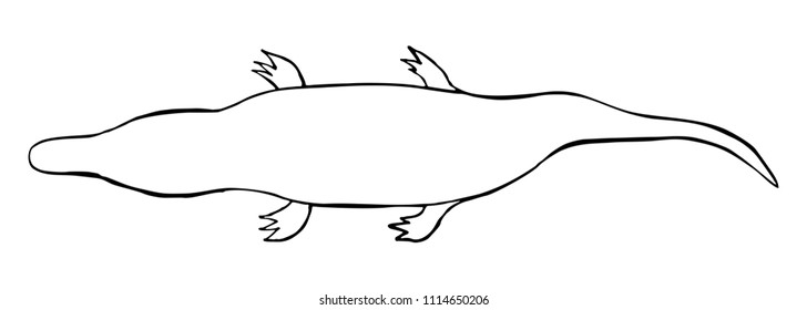 Crocodile. Vector black illustrations. Isolated on white background. Hand drawn design element for web and poster