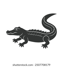 Vector de cocodrilo diseño de arte en blanco y negro. icono de logotipo de silueta. Diseño de Ilustración vectorial de icono de cocodrilo.