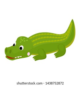 Crocodile vector cartoon crocodilian character of green alligator playing in kids playroom illustration animalistic childish funny predator isolated on white background
