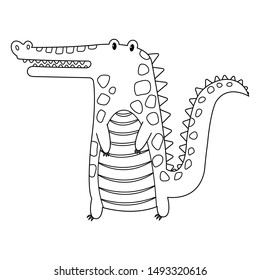 Crocodile vector cartoon isolated on white background. Cute crocodile cartoon colorless for coloring book. 