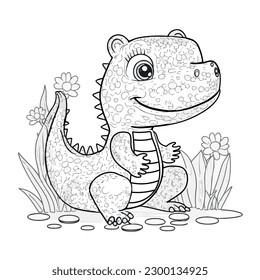 Crocodile vector coloring book black and white for kids and adults isolated line art on white background.