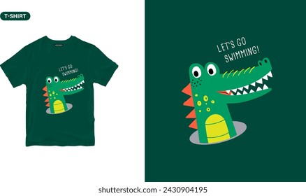 crocodile vector drawing with typo for graphic tee print