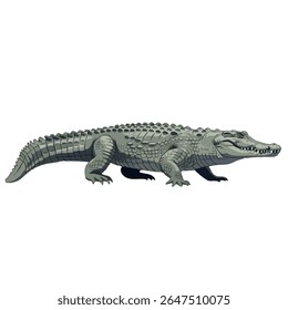 Vetor de crocodilo na visão lateral do corpo inteiro, pose de caminhada no fundo branco, ilustração de vetor 2D