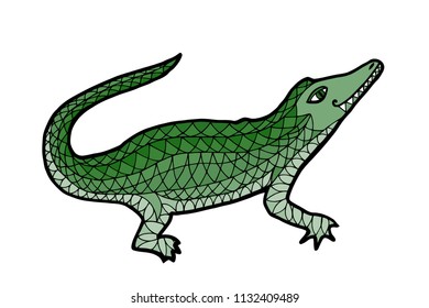 Crocodile vector illustration. Alligator zen tangle, zen doodle, zenart, coloring book tatoo