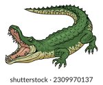 Crocodile. Vector illustration of a angry alligator. Marine or river predatory