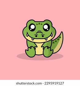 Krokodile Vektorgrafik süß. Krokodilkartoon. Doodle. Krokodile-Doodle-Vektor. Farbiges Krokodil mit großen Augen, Vektorgrafik.