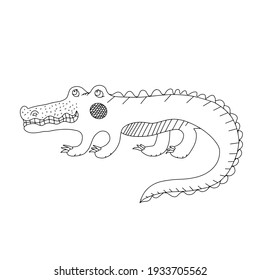 Cocodrilo. Ilustración vectorial en un fondo blanco. Divertido dibujado a mano. Ideal para la ropa y los textiles infantiles.