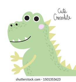 Crocodile. Vector illustration for printing on fabric, Wallpaper, dishes, postcard, picture, bed linen, children's products. Cute baby background.