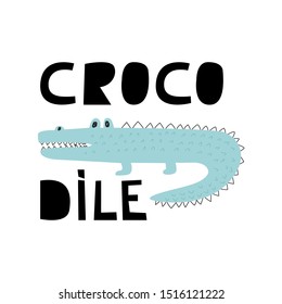 Crocodile. Vector illustration for printing on holiday products, packaging paper, postcards, clothing, fabric. Cute baby background. 