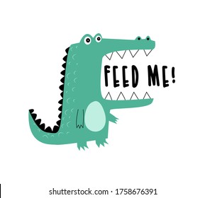 Crocodile  vector illustration for t-shirt design with slogan. Vector illustration design for fashion fabrics, textile graphics, prints.