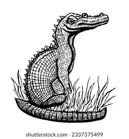 Crocodile Vector Minimal Line Art Drawing 