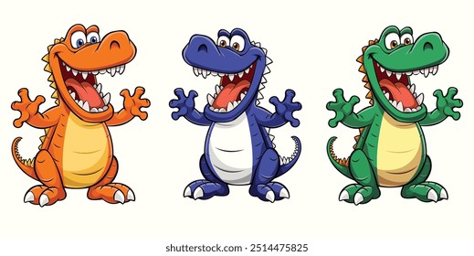  Crocodile vector set cartoon illustration