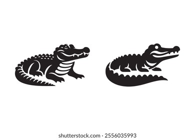 Crocodile vector silhouette art illustration bundle