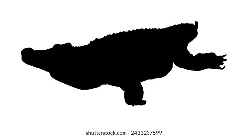 Crocodile vector silhouette illustration isolated on white background. Alligator silhouette. Cayman shape shadow. powerful reptile  animal. Under water predator carnivore.