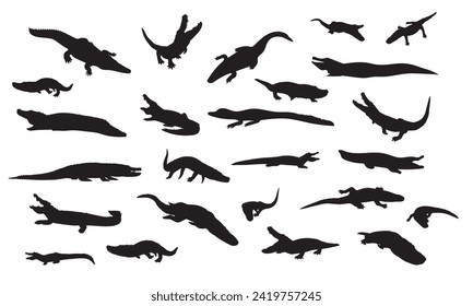 Crocodile vector silhouette isolated on white background. Alligator silhouette 