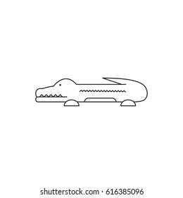 Crocodile vector thin line icon. Black on white isolated symbol. Logo template, element for travel agency and zoo products, tour brochure, excursion banner. Simple mono linear modern design.