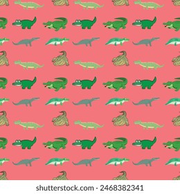Crocodile Vibe on Red Seamless Pattern Design