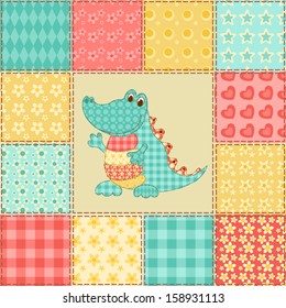 Crocodile. Vintage patchwork pattern. Vector background.