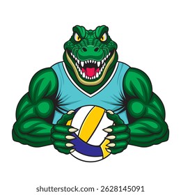 design de ilustração vetor mascote de vôlei de crocodilo