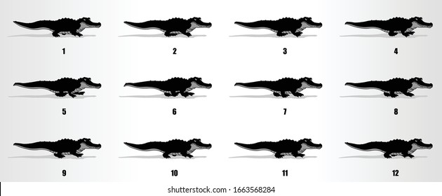 Crocodile walk cycle Animation Frames, Schleifenanimation Sequenz Sprite Sheet 