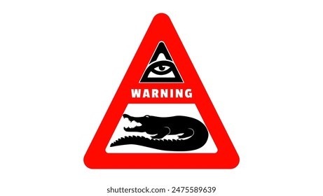 Crocodile warning sign, black and red isolated silhouette