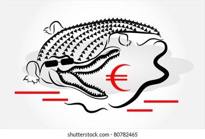 crocodile in water with euro