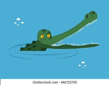 Crocodile in water. large alligator in swamp. Cute caimans head in river basin. Wild African animal. Big reptiles. Huge Africa predator. Tropical aggressive beast