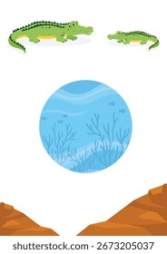 Crocodilo na água. Ilustração vetorial sobre fundo branco.
