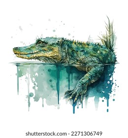 Crocodile Watercolor isolate vector illustration.