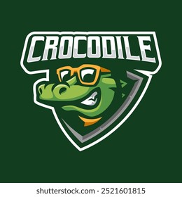 Cocodrilo con gafas Mascot Logo para deportes de equipo e deportes de juego y más