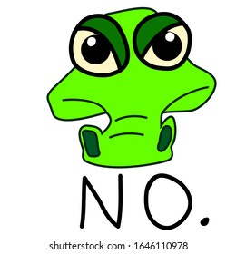 Crocodile who says "No". A serious character who gave a negative answer. Cute crocodile with big eyes and a menacing look. Illustration for sticker, logo and print. Stock vector illustration.
