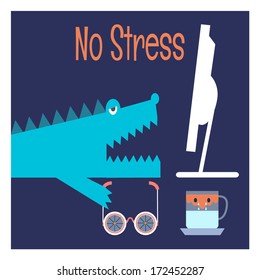 Crocodile is Working on Computer and Get Stressed