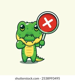 Crocodile with wrong sign cartoon vector illustration. design element suitable for poster, brochure, web, mascot, sticker, logo and icon.