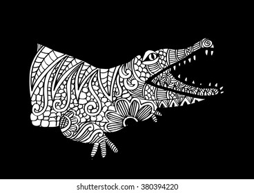  Crocodile. Zentangle style vector illustration.