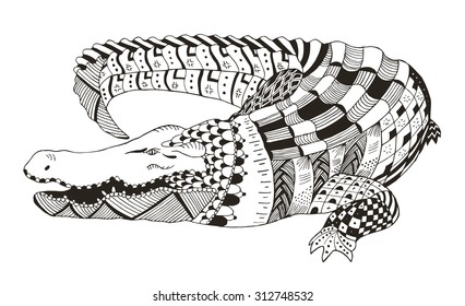 Crocodile zentangle stylized, vector, illustration, pattern, freehand pencil, hand drawn
