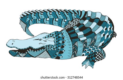 Crocodile zentangle stylized, vector, illustration, pattern, freehand pencil, hand drawn