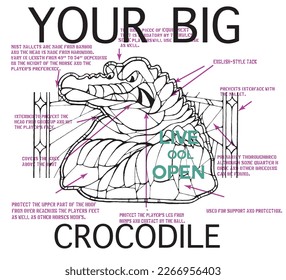 crocodile-figure print pattern consisting of colored texts suitable for textiles, white background