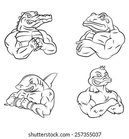 Crocodile,Frog,Shark and Duck Mascot Collection