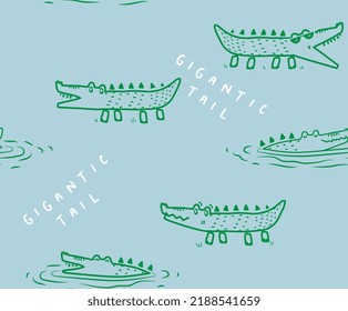 CROCODILES ANIMAL SWAMP TROPICAL CHILLIN SUMMER PRINT SEAMLESS PATTERN VECTOR ILLUSTRATION