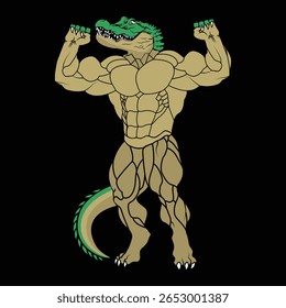 Crocodiles cartoon illustration and vector drawing. The salty croc crew bodybuilder