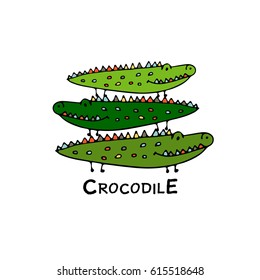 Crocodiles family, sketch for your design. Vector illustration