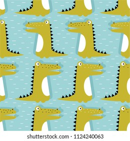 Crocodiles, hand drawn backdrop. Colorful seamless pattern with muzzles of animals. Decorative cute wallpaper, good for printing. Overlapping background vector. Design illustration