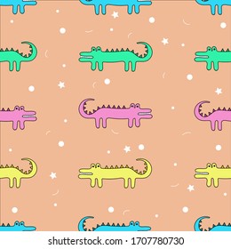 Crocodiles, hand drawn backdrop. Colorful seamless pattern with muzzles of animals. Decorative cute wallpaper, good for printing. Overlapping background vector. Design illustration