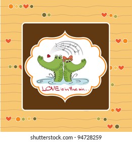 Crocodiles in love.Valentine's day card