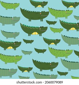  Crocodiles pattern on a beige background. Cute animals