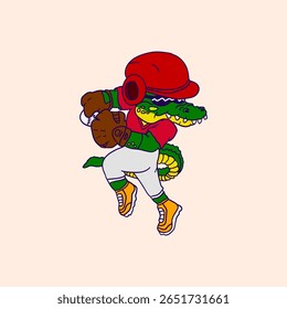 Crocodilos jogam design de desenho animado de beisebol
