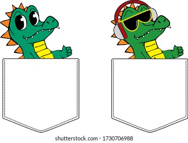 Krokodile in Taschen zum Drucken. Vector Vorlage für Design T-Shirts. Modegrafik für Bekleidung. Zeichensymbator für Kinder