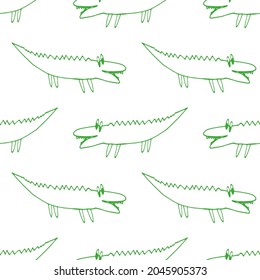 crocodiles seamless pattern hand drawn doodle. vector, minimalism. animals, cute baby print, wallpaper, textiles decor